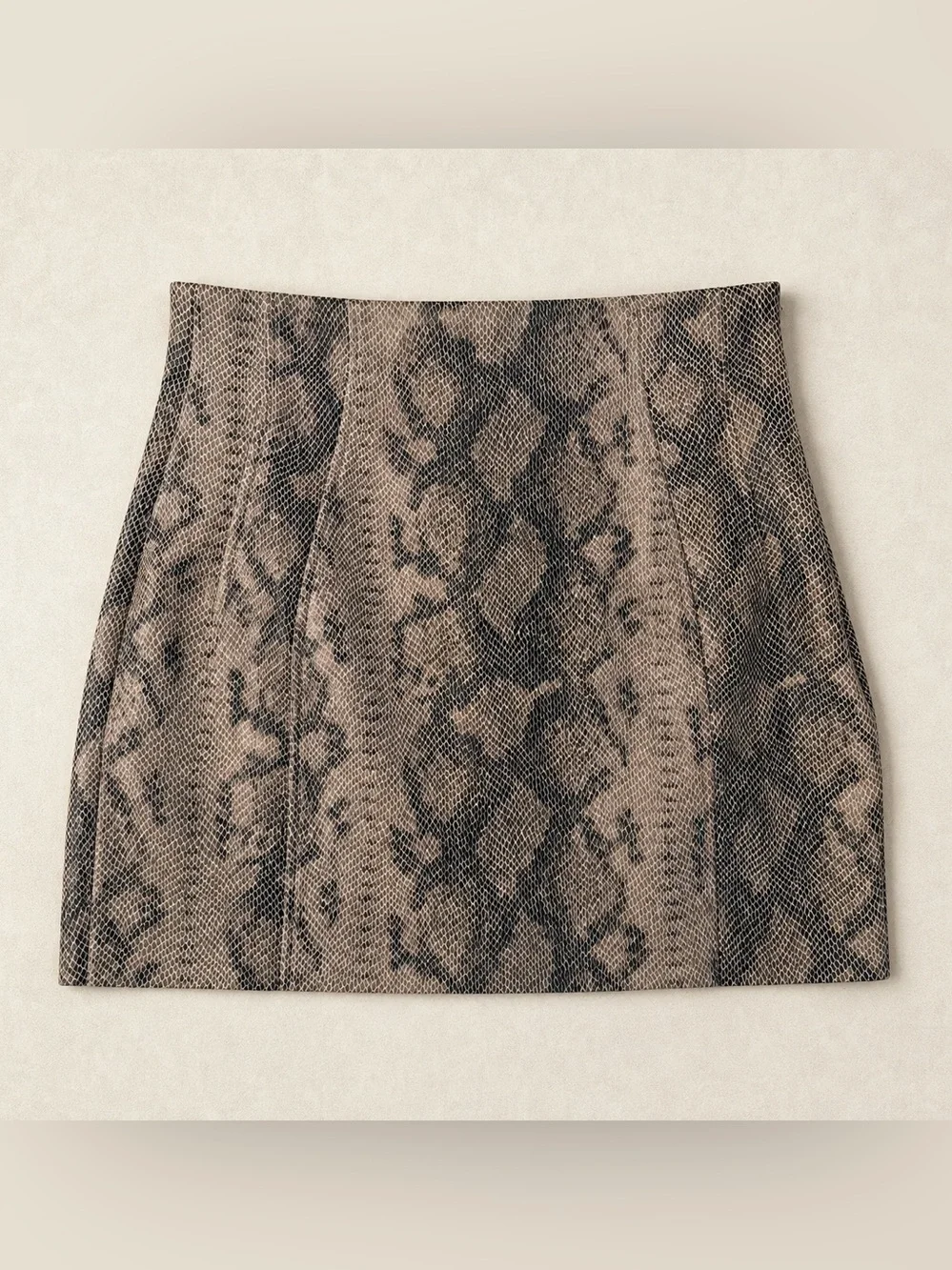 Zara Snakeskin Print High Rise A-Line Mini Skirt Brown Taupe Beige Black Size M